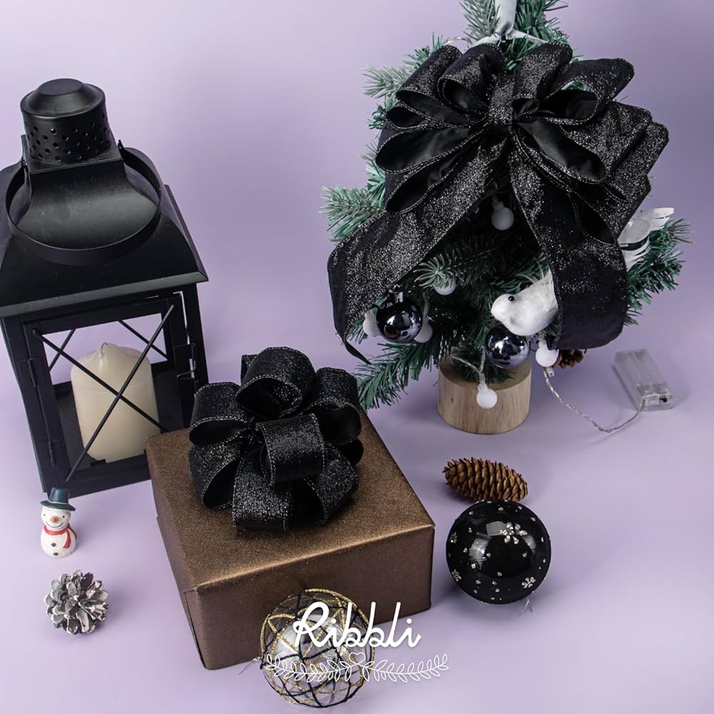 Amazon.com: Ribbli Black Glitter Wired Ribbon,Black with